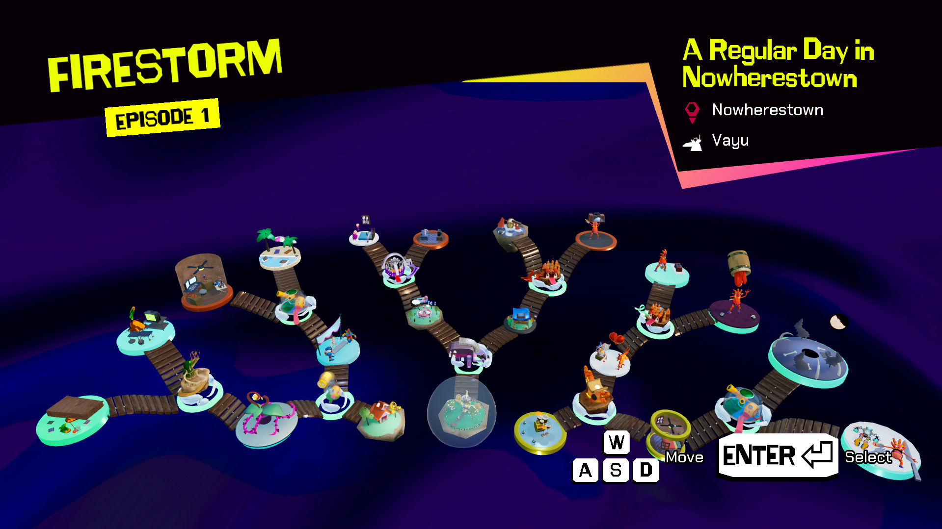 Overworld where players can see all the branches they have unlocked in the story'